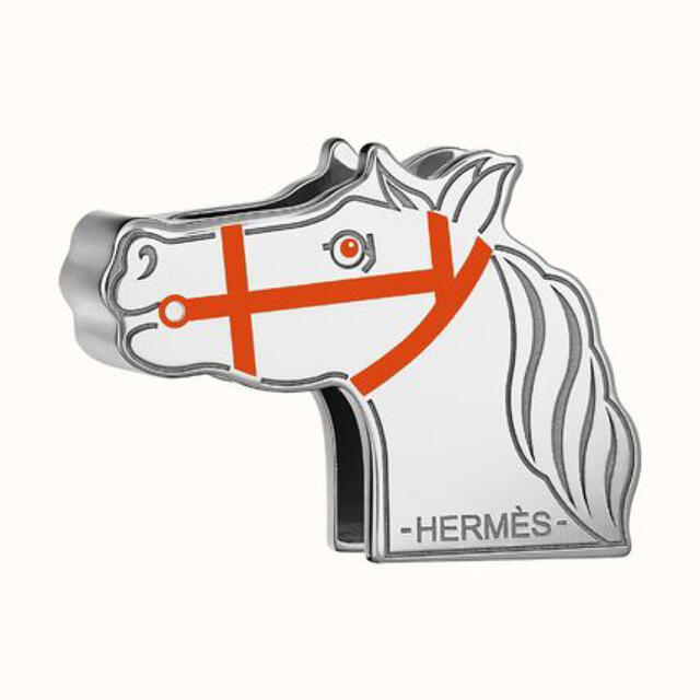 Hermes(エルメス)のHERMES エルメス ツイリーリング カドリージュ 馬 オレンジ/シルバー  レディースのファッション小物(バンダナ/スカーフ)の商品写真