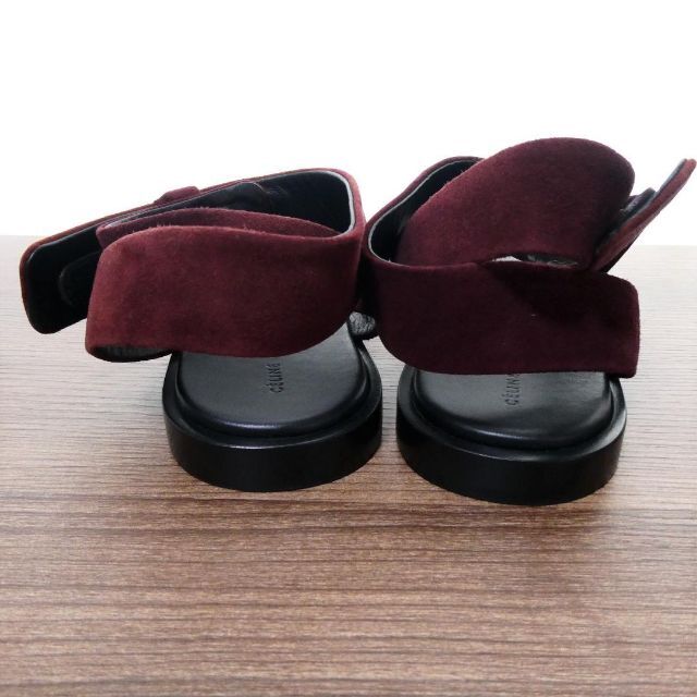 訳アリ 美品 セリーヌ スエード アンクルストラップ フラット サンダル