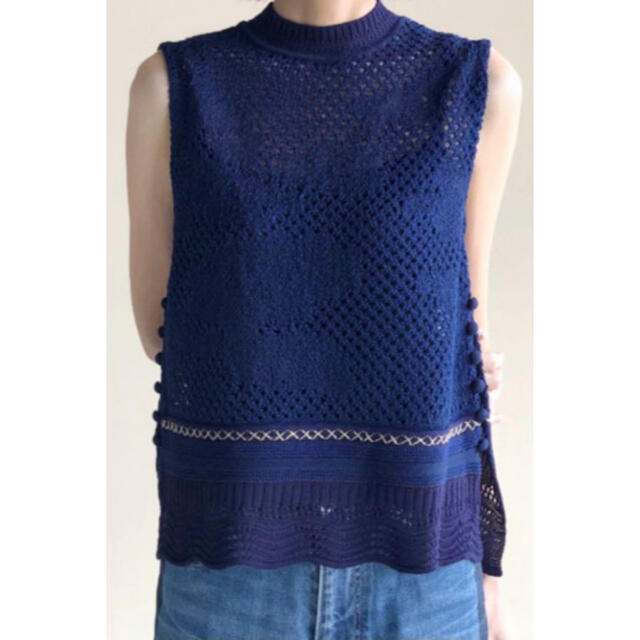 beamsmameマメ*Sleeveless Scala Knit Tops ネイビー 1