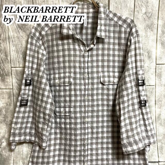 BLACKBARRETT by NEIL BARRETT(ブラックバレットバイニールバレット)の【blackbarrett】ブラックバレット チェック柄　7分袖シャツ　メンズ メンズのトップス(シャツ)の商品写真