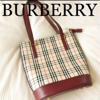 バーバリー(BURBERRY)の【バーバリー】美品　トートバック　ノバチェック　えんじ　秋色　赤(トートバッグ)