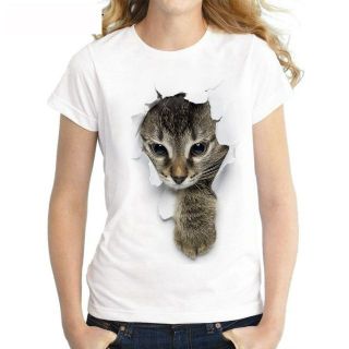 猫　Tシャツ　レディース　M　半袖　トップス　キャット　子猫　可愛い　ホワイト(Tシャツ(半袖/袖なし))