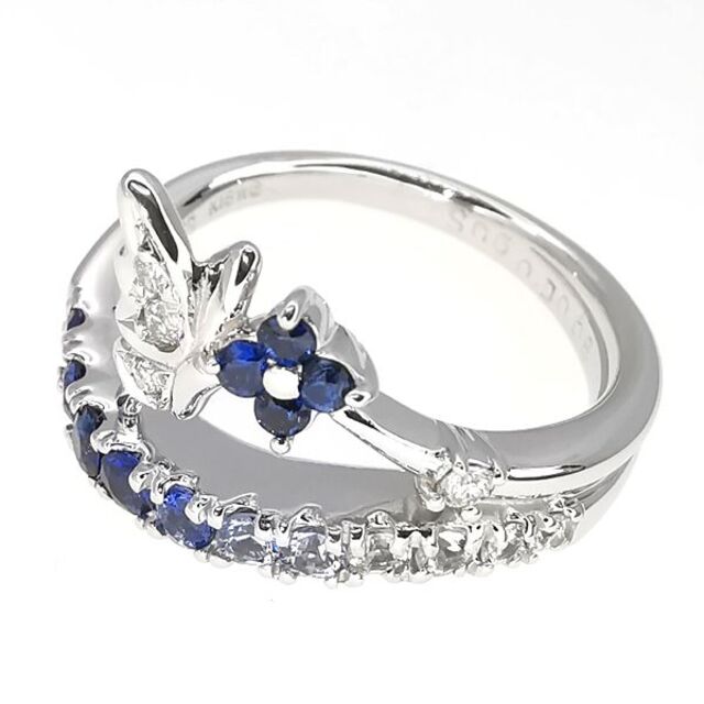 K18WG サファイア ダイヤモンド リング 蝶 レディースのアクセサリー(リング(指輪))の商品写真