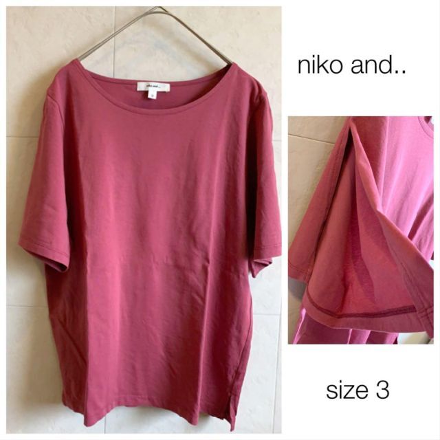 niko and...(ニコアンド)の豆の母様★niko and.. ピンク Tシャツ オープン袖 レディースのトップス(Tシャツ(半袖/袖なし))の商品写真