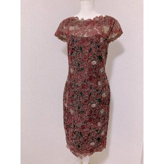 タダシショウジ(TADASHI SHOJI)の【美品】Tadashi Shoji ローズ柄 総レースドレス 定価 約12万円(ひざ丈ワンピース)