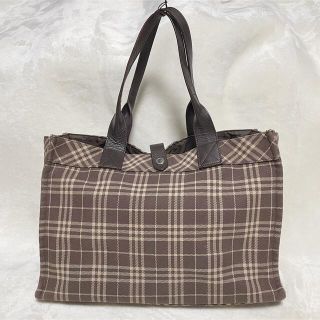 バーバリーブルーレーベル(BURBERRY BLUE LABEL)の美品！バーバリーブルーレーベル　トートバッグ　チェック　キャンバス　ブラウン(トートバッグ)