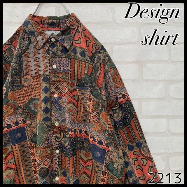 【1点物】90sヴィンテージ 日本製 幾何学 アート 総柄 デザインシャツ