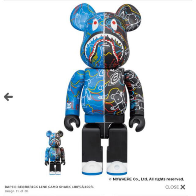 BE@RBRICK(ベアブリック)のBAPE BE@RBRICK LINE CAMO SHARK 100% 400% エンタメ/ホビーのフィギュア(その他)の商品写真