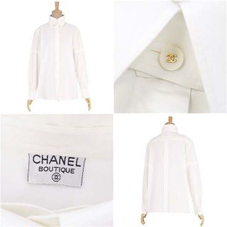 シャネル シャツ ココマーク 2way ブラウス ダブルカフス ノーカラー