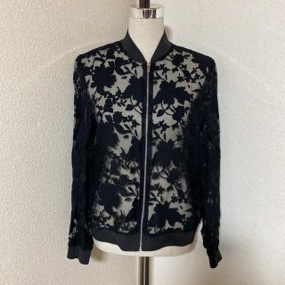 ザラ(ZARA)のZARA ザラ　花柄　シースルー　ジップアップジャケット　ブラック　L(ブルゾン)