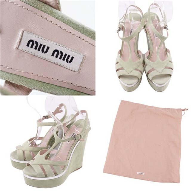 miumiu(ミュウミュウ)のミュウミュウ サンダル スウェード レザー ウエッジソール プラットフォーム レディースの靴/シューズ(サンダル)の商品写真