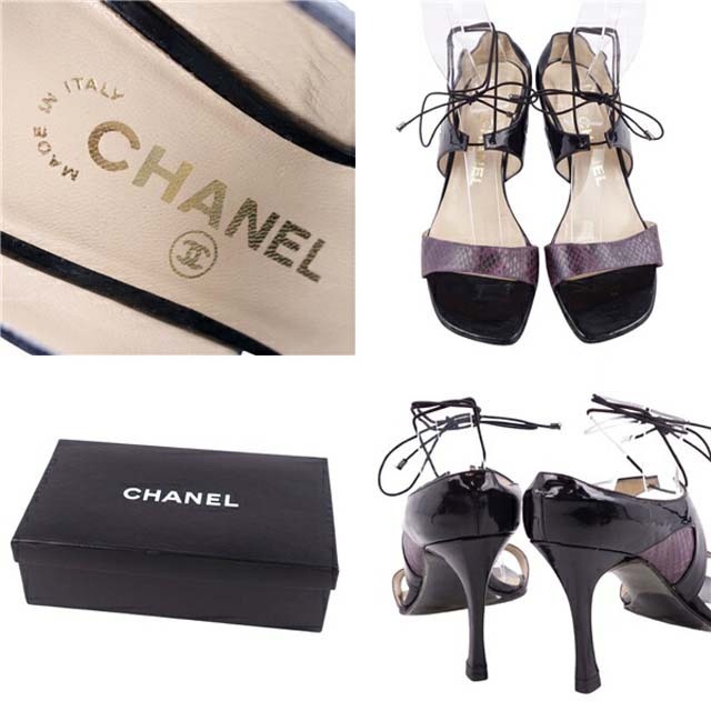 CHANEL(シャネル)のシャネル サンダル 00T パイソンレザー エナメル レースアップ シューズ レディースの靴/シューズ(サンダル)の商品写真