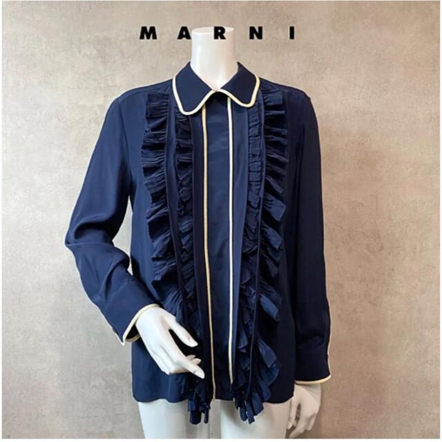 Marni(マルニ)のMARNI マルニ フリルブラウス シャツ 襟 パイピング プリーツ レディースのトップス(シャツ/ブラウス(半袖/袖なし))の商品写真