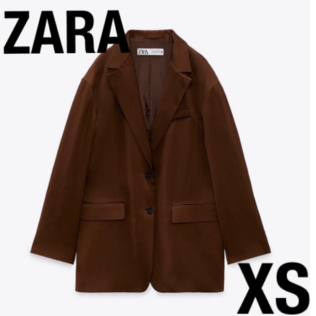 ZARA(ザラ)のZARA ルーズフィット　ブレザー　ポケット　ジャケット　オーバーサイズ　茶 レディースのジャケット/アウター(テーラードジャケット)の商品写真