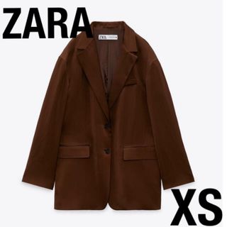 ザラ(ZARA)のZARA ルーズフィット　ブレザー　ポケット　ジャケット　オーバーサイズ　茶(テーラードジャケット)