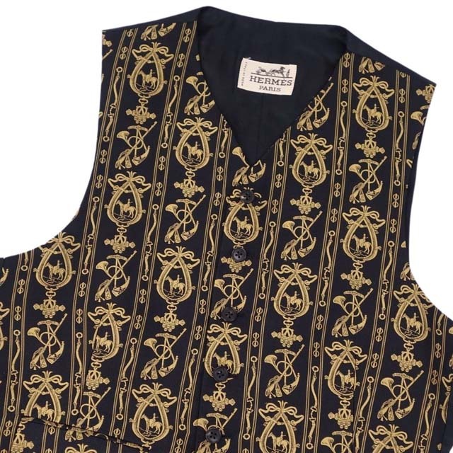 エルメス ジレ ベスト シルク100% 総柄 メンズ トップス イタリア製 エルメス ジレ ベスト シルク100% 総柄 メンズ トップス イタリア製
