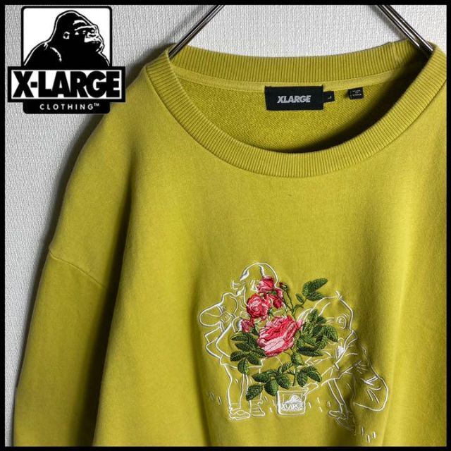 X-LARGE】エクストララージ 花柄 刺繍 プリント デカロゴ パーカー L