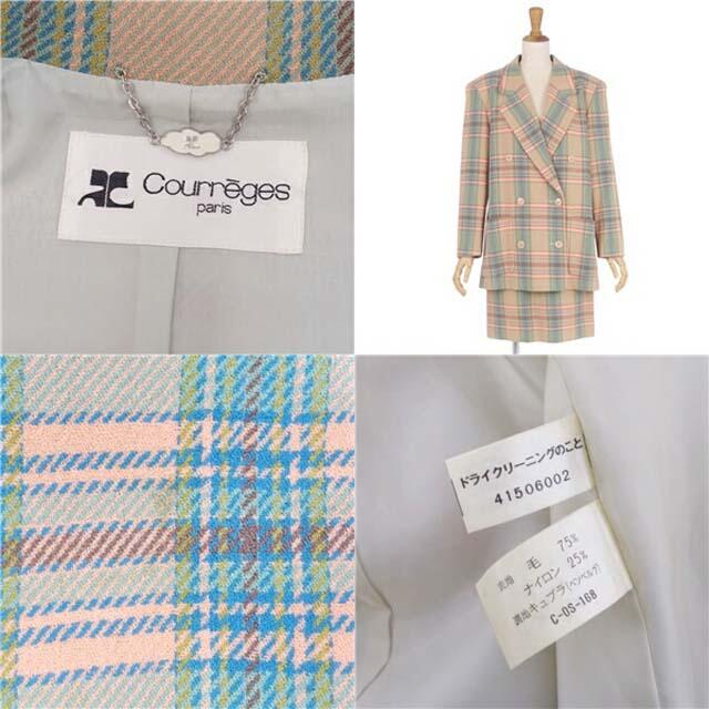 Courreges(クレージュ)のクレージュ スーツ セットアップ ダブルブレスト ウール ツイード チェック レディースのフォーマル/ドレス(スーツ)の商品写真