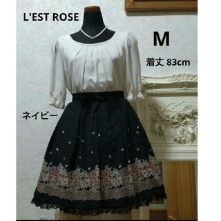 レストローズ(L'EST ROSE)の1524美品 L'EST ROSE『 花＆レース柄シフォンドッキングワンピース』(ひざ丈ワンピース)