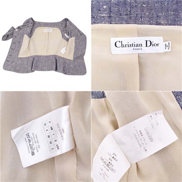 Christian Dior(クリスチャンディオール)のクリスチャンディオール ジャケット オフショルダー ツイード シルク リボン レディースのジャケット/アウター(ブルゾン)の商品写真
