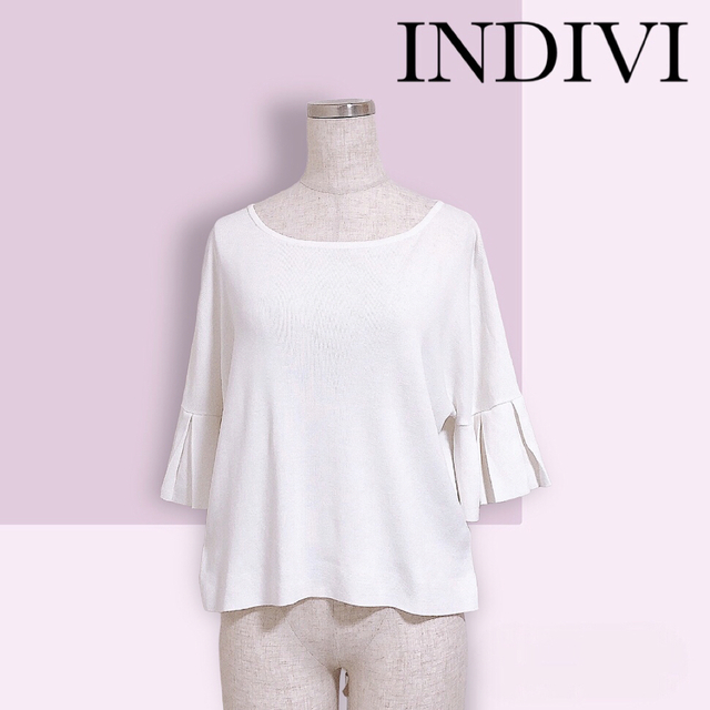 INDIVI(インディヴィ)のINDIVI プリーツ フリル スリーブ ニット プルオーバー レディースのトップス(ニット/セーター)の商品写真