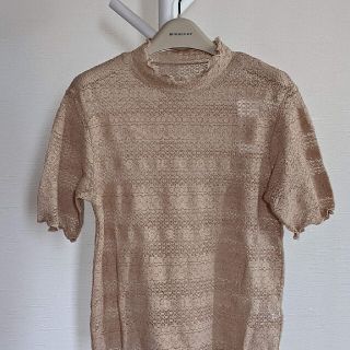 ジーユー(GU)の新品　GU レーシー　ハイネック　カットソー　L  ベージュ(Tシャツ(半袖/袖なし))