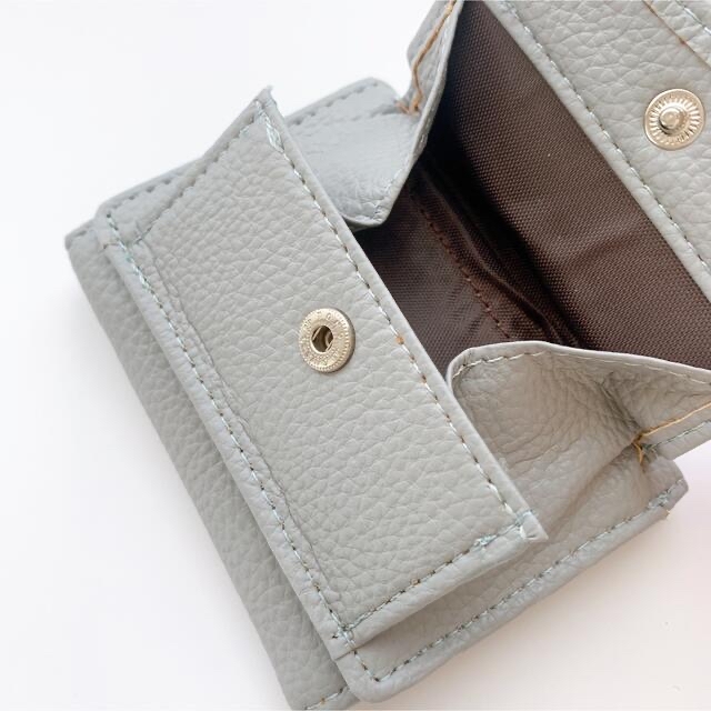 レディース 本革 ミニ財布 三つ折り スキミング防止 淡色 水色 ブルー レディースのファッション小物(財布)の商品写真