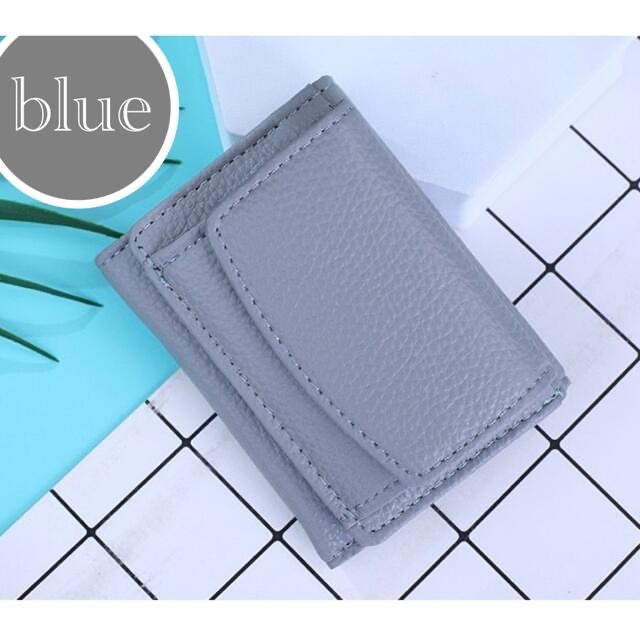 レディース 本革 ミニ財布 三つ折り スキミング防止 淡色 水色 ブルー レディースのファッション小物(財布)の商品写真