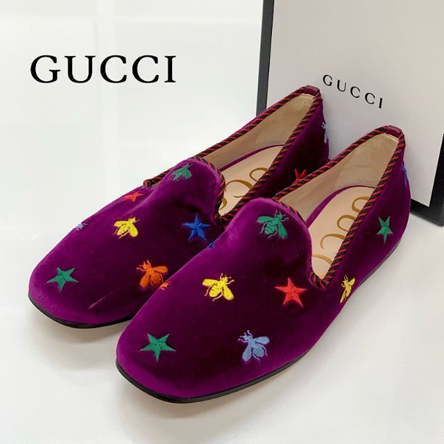 Gucci(グッチ)の4710 未使用 グッチ ベロア bee スター フラットシューズ パープル レディースの靴/シューズ(スリッポン/モカシン)の商品写真