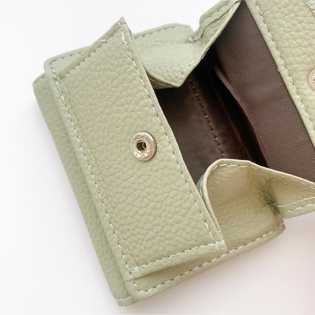 レディース 本革 ミニ財布 三つ折り スキミング防止 淡色 緑 グリーン レディースのファッション小物(財布)の商品写真