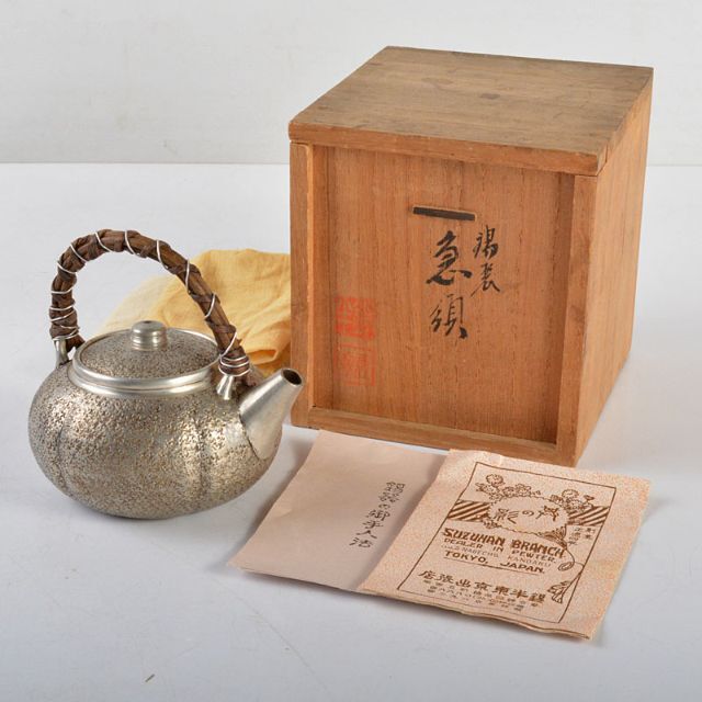 煎茶道具 継山造 本錫 急須 茶壷 約167g 箱付 M R4802