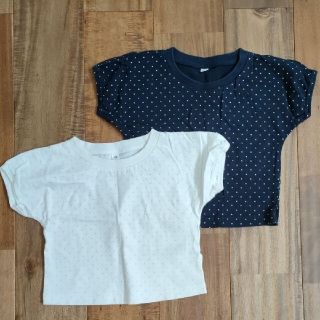 ムジルシリョウヒン(MUJI (無印良品))の無印良品　水玉　ドット　Tシャツ　白　ネイビー　80cm　70cm(Ｔシャツ)