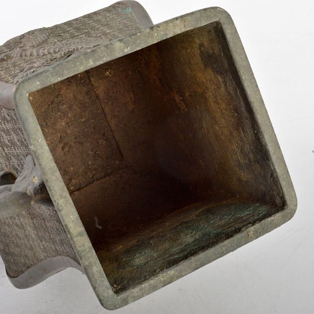 大日本文政年整珉鋳款 古銅 龍饕餮文 四方双耳瓶 M R4809