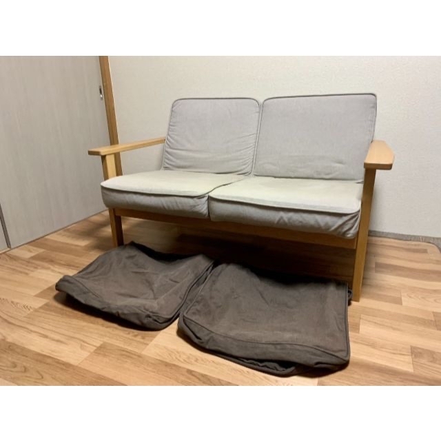 廃盤 品 説明書等あり 最終出品 無印3シーターソファ タモ材 ソファ