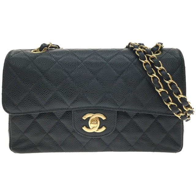 ▼▼CHANEL シャネル レディースショルダーバッグ マトラッセ Wフラップチェーン キャビアスキン A01113 ブラックショルダーバッグ