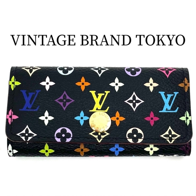 【セール開催中】LOUIS VUITTON ルイヴィトン キーケース モノグラムマルチカラー ミュルティクレ４ ４連 ブラック 黒 M93732    ノワール ピンク ゴールド金具 ユニセックス 人気 美品【品】