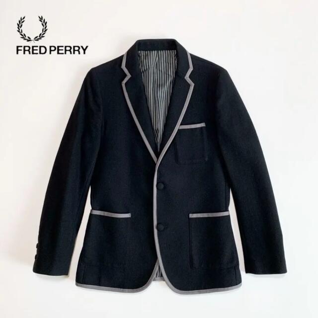 FRED PERRY パイピング テーラード ジャケット バッジ付　黒　M