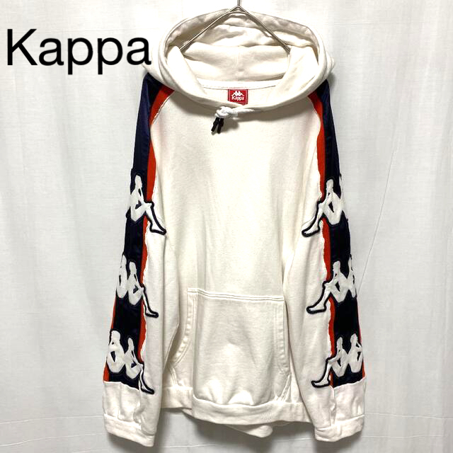 とっておきし新春福袋 Kappa - 【レアデザイン】Kappa カッパ　プルオーバーパーカー　韓国　袖ロゴ　白赤紺 パーカー