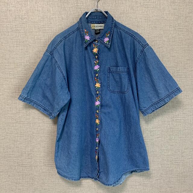 90s ビンテージ デニムシャツ 刺繍 花柄 フラワー アメリカ古着 90s ビンテージ デニムシャツ 刺繍 花柄 フラワー アメリカ古着
