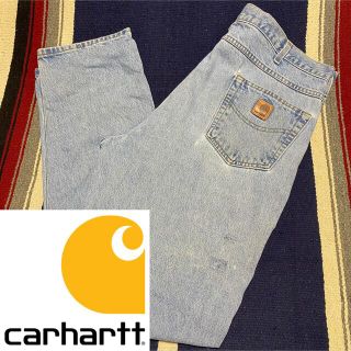 カーハート(carhartt)の90s 古着 カーハート メキシコ製 デニム ロゴタグ 革タグ バギーパンツ(デニム/ジーンズ)