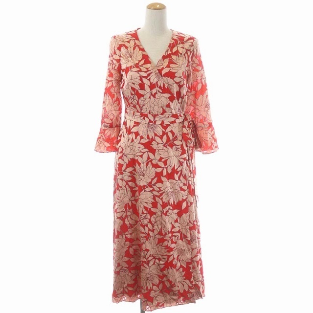 HOBBS LONDON ホッブスロンドン 花柄 カシュクールワンピース L 赤