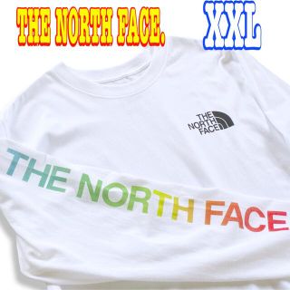 ザノースフェイス(THE NORTH FACE)の可愛いです☆新品 ノースフェイス アームロゴ ロンT 白 XXL ビッグ サイズ(Tシャツ/カットソー(七分/長袖))