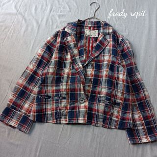 フレディ(fredy)のfredy repit　チェック　リネンジャケット　Sサイズ　美品(テーラードジャケット)