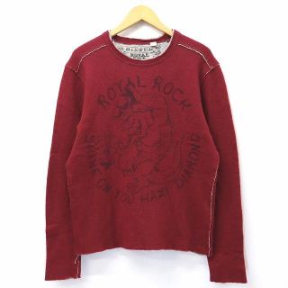 ディーゼル(DIESEL)のディーゼル ロゴ プリント ユーズド加工 長袖 レイヤード ニット M RED(ニット/セーター)