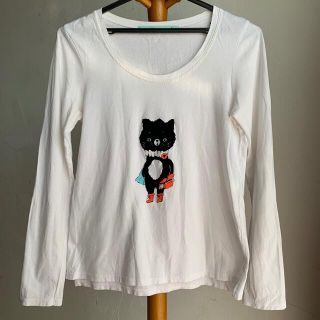 フランシュリッペ(franche lippee)のフランシュリッペ　白ロングＴシャツ　黒猫(シャツ/ブラウス(長袖/七分))