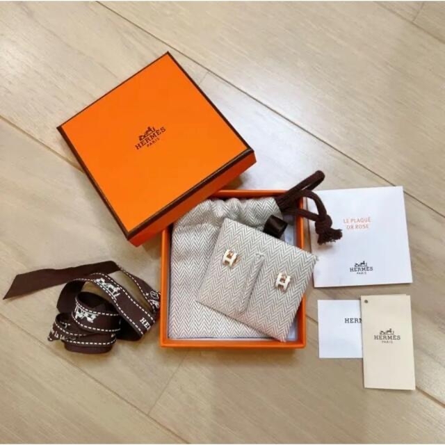 【エルメスブ】 エルメス HERMES ミニポップH ブラック×ピンクゴールド ピアス新品未使用 ピンクゴー