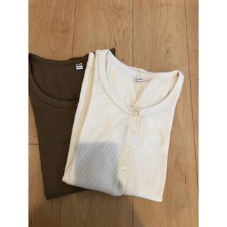 ユニクロ(UNIQLO)のUNIQLO women'sワッフルヘンリーネック　ロングTシャツ 2枚セット(Tシャツ/カットソー(七分/長袖))