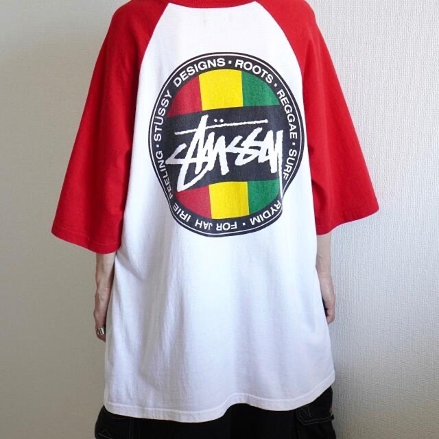 STUSSY(ステューシー)の【人気 XL】stussy ステューシー ラスタロゴ ラグラン Tシャツ 古着 メンズのトップス(Tシャツ/カットソー(半袖/袖なし))の商品写真