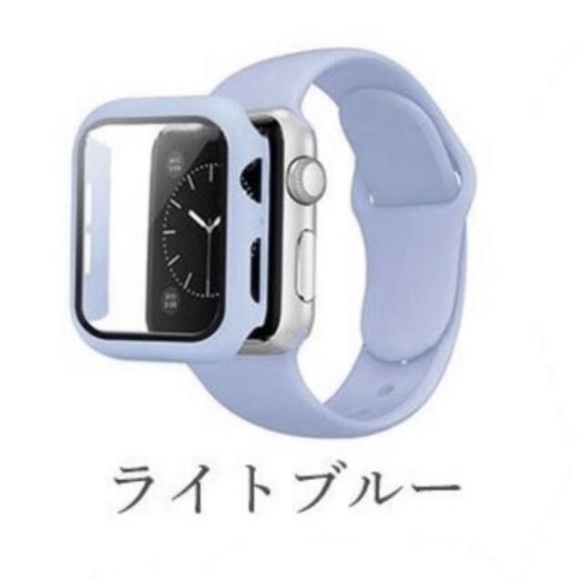 Apple Watch(アップルウォッチ)のライトブルー アップルウォッチ ラバーベルト シリコンバンド カバー セット メンズの時計(ラバーベルト)の商品写真