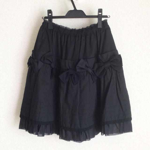 JaneMarple(ジェーンマープル)の美品 Jane Marple コットンリネン リボンスカート ブラック レディースのスカート(ひざ丈スカート)の商品写真